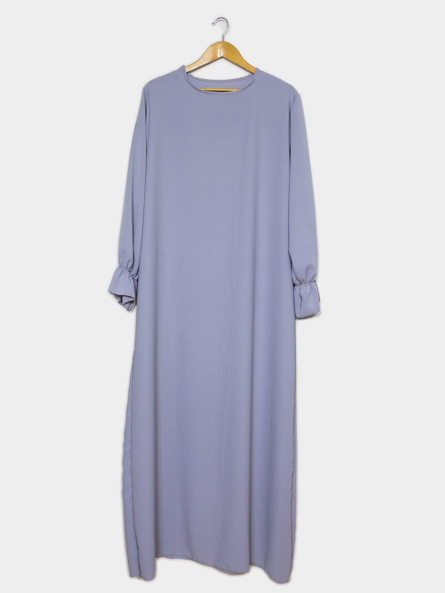 Abaya longue large ref: Ro2316pk- Abaya Longue Large en soie de Médine manches volantées chic et décontracté