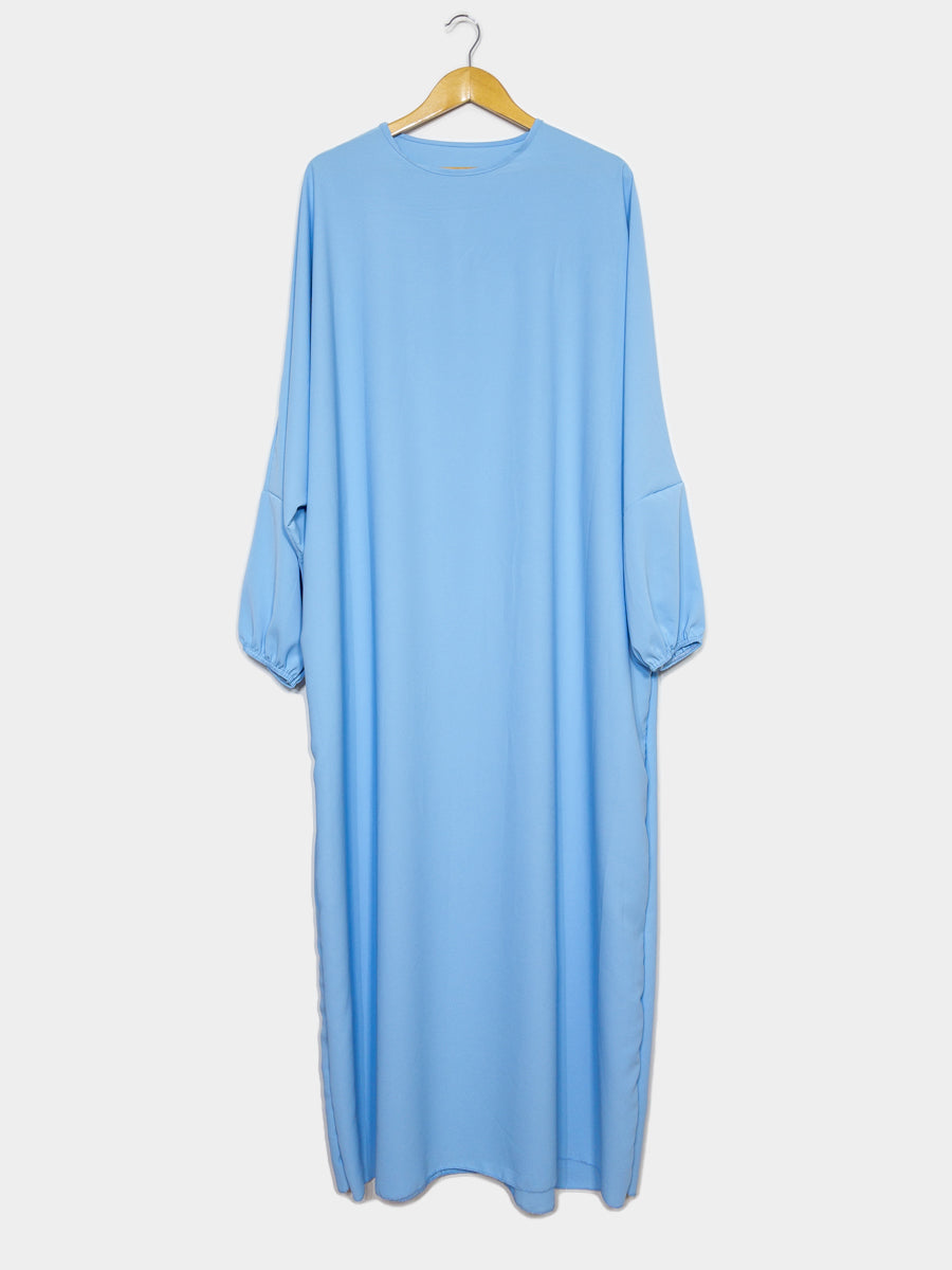 Abaya Larga Amplia en Seda de Medina Ref: Ro2303pk - Abaya Larga Amplia en Seda de Medina, Amplia y Fluida con Mangas Abullonadas