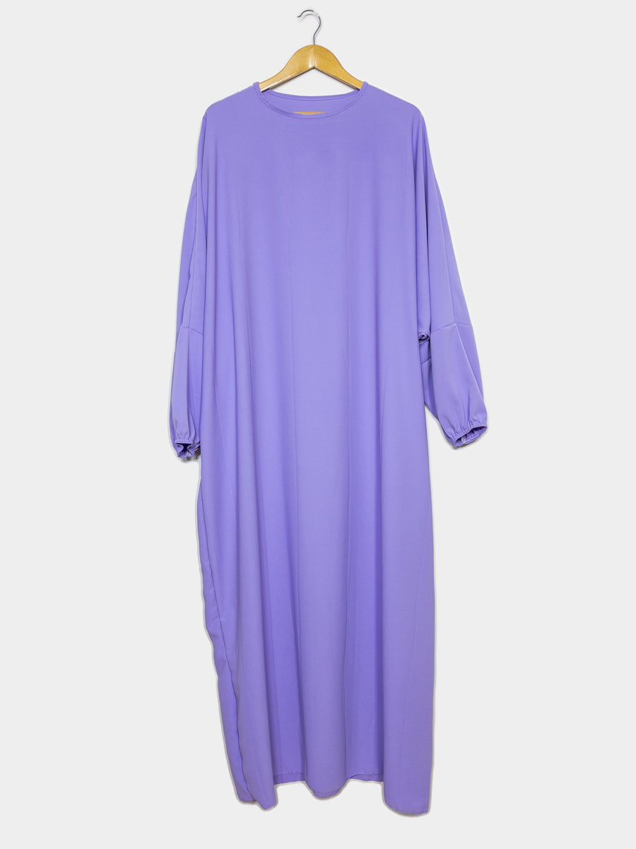 Abaya Larga Amplia en Seda de Medina Ref: Ro2303pk - Abaya Larga Amplia en Seda de Medina, Amplia y Fluida con Mangas Abullonadas