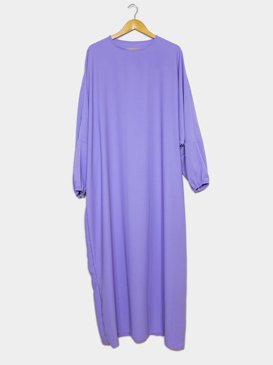 Wide Long Abaya in Medina Silk Ref: Ro2303pk - Wide Long Abaya in Medina Silk, Ample and Flowing with Puff Sleeves