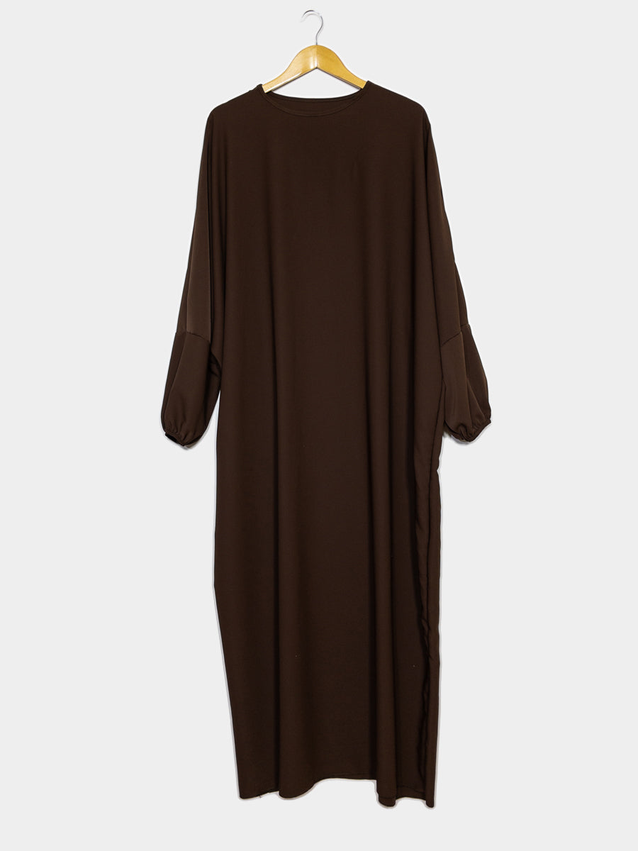 Abaya longue large en Soie de Médine ref: Ro2303pk - Abaya longue large en Soie de Médine ample et fluide avec manches bouffantes