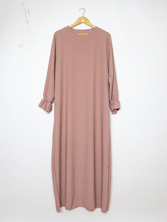 Long Wide Abaya Ref: Ro2316pk - Long Wide Abaya in Medina Silk with Ruffled Sleeves, Chic and Relaxed