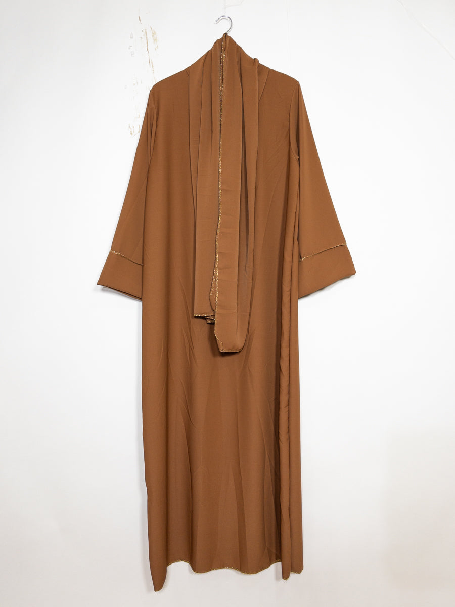 Abaya in Medina Silk for Women Ref: 2377pk - Abaya Dress in Medina Silk with Scarf, Refined Style and a Golden Touch