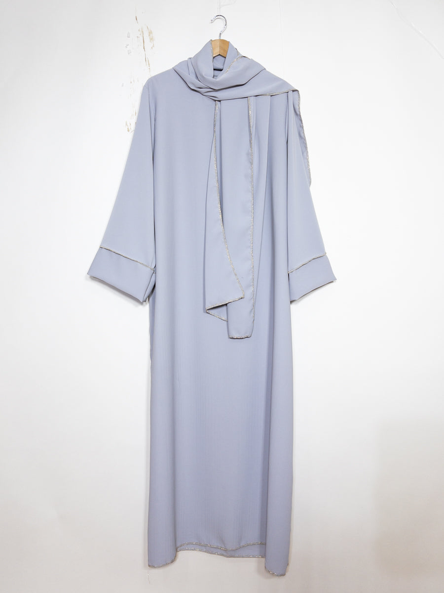 Abaya in Medina Silk for Women Ref: 2377pk - Abaya Dress in Medina Silk with Scarf, Refined Style and a Golden Touch