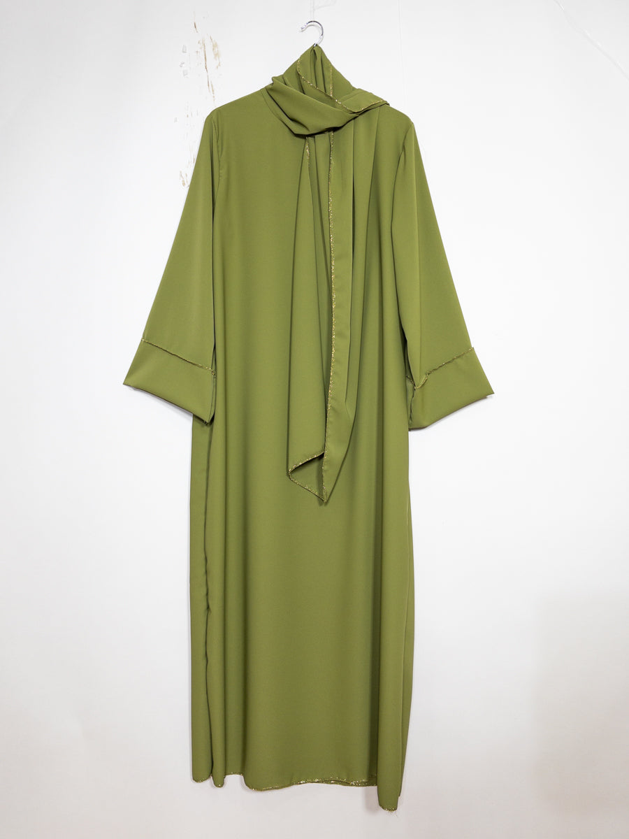 Abaya in Medina Silk for Women Ref: 2377pk - Abaya Dress in Medina Silk with Scarf, Refined Style and a Golden Touch