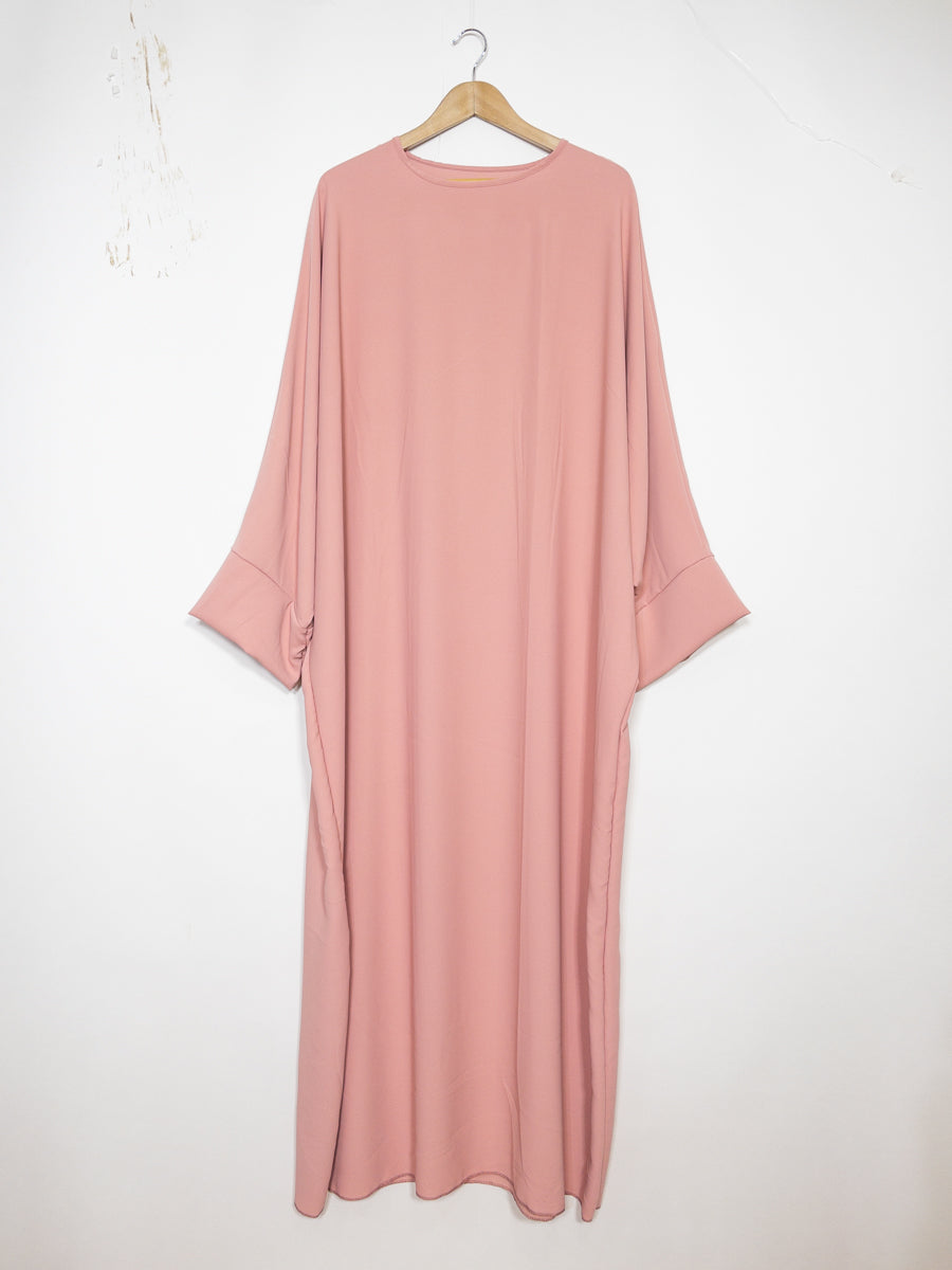 Lange Abaya voor Dames REF: ro2331pk - Lange Abaya in Medina-zijde met Vlindermouwen, Vloeiend, Zacht en Comfortabel