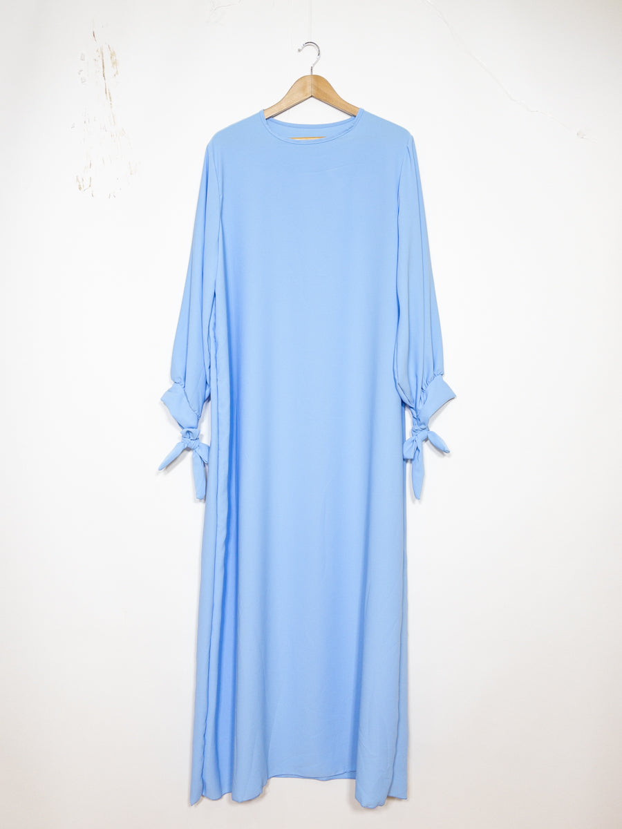 Abaya en soie de Médine RO2378PK - Elégante et fluide avec coupe ample et manches ballon avec joli nœud