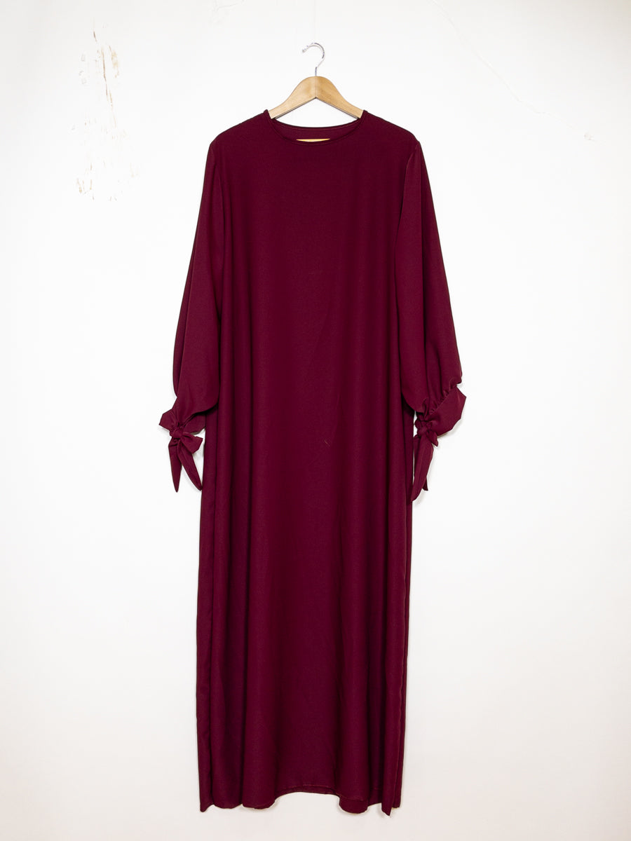 Abaya in Medina Silk RO2378PK - Elegant and Flowing with Loose Cut, Puff Sleeves and Pretty Knot Detail