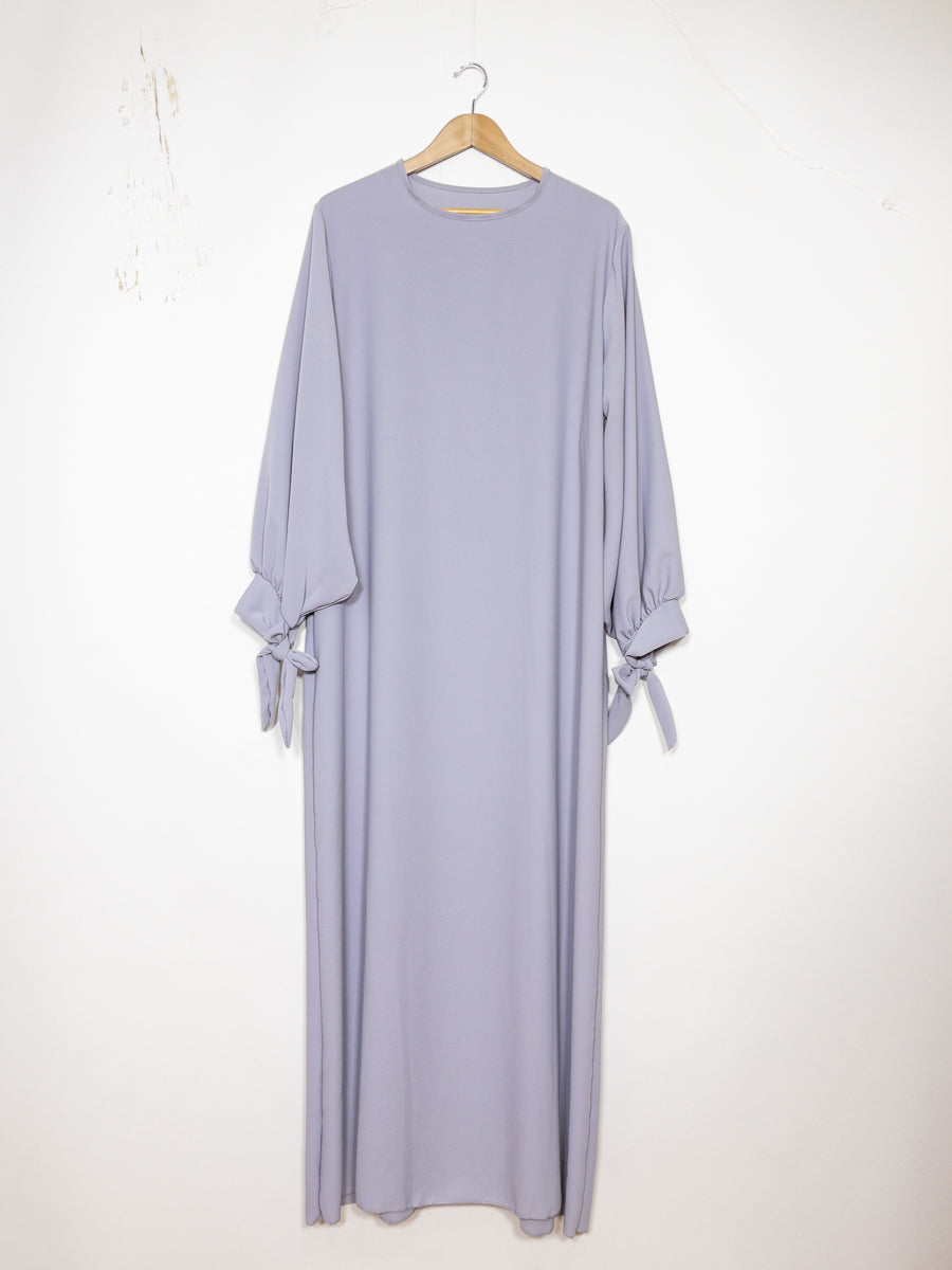 Abaya in Medina Silk RO2378PK - Elegant and Flowing with Loose Cut, Puff Sleeves and Pretty Knot Detail