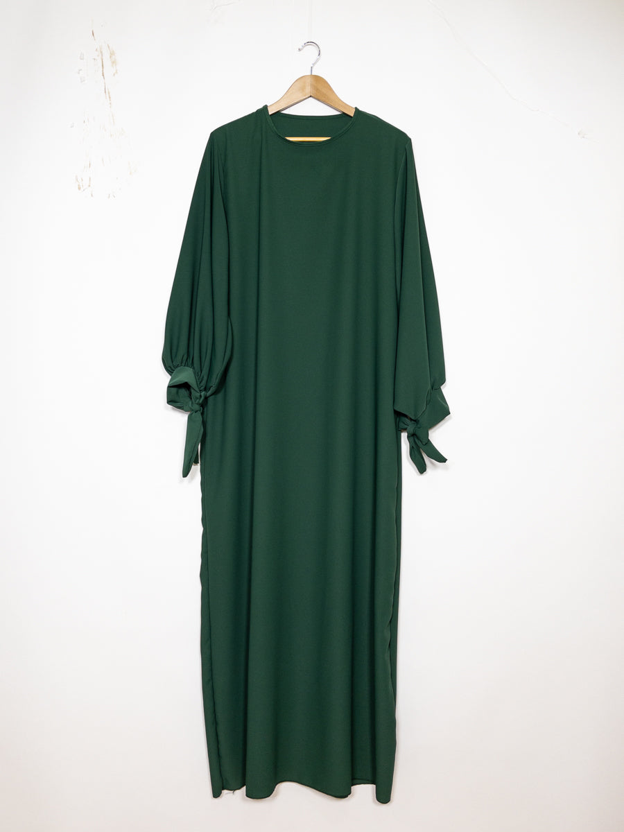 Abaya in Medina Silk RO2378PK - Elegant and Flowing with Loose Cut, Puff Sleeves and Pretty Knot Detail
