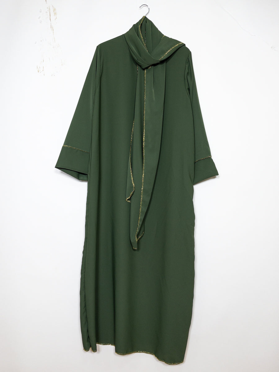 Abaya in Medina Silk for Women Ref: 2377pk - Abaya Dress in Medina Silk with Scarf, Refined Style and a Golden Touch