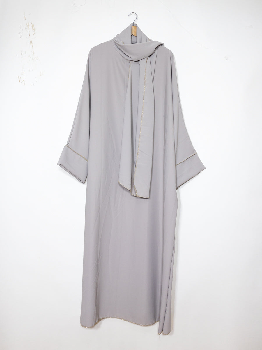 Long Abaya for Women REF: Ro2381pk in Medina Silk with Integrated Veil - Flowing and Elegant