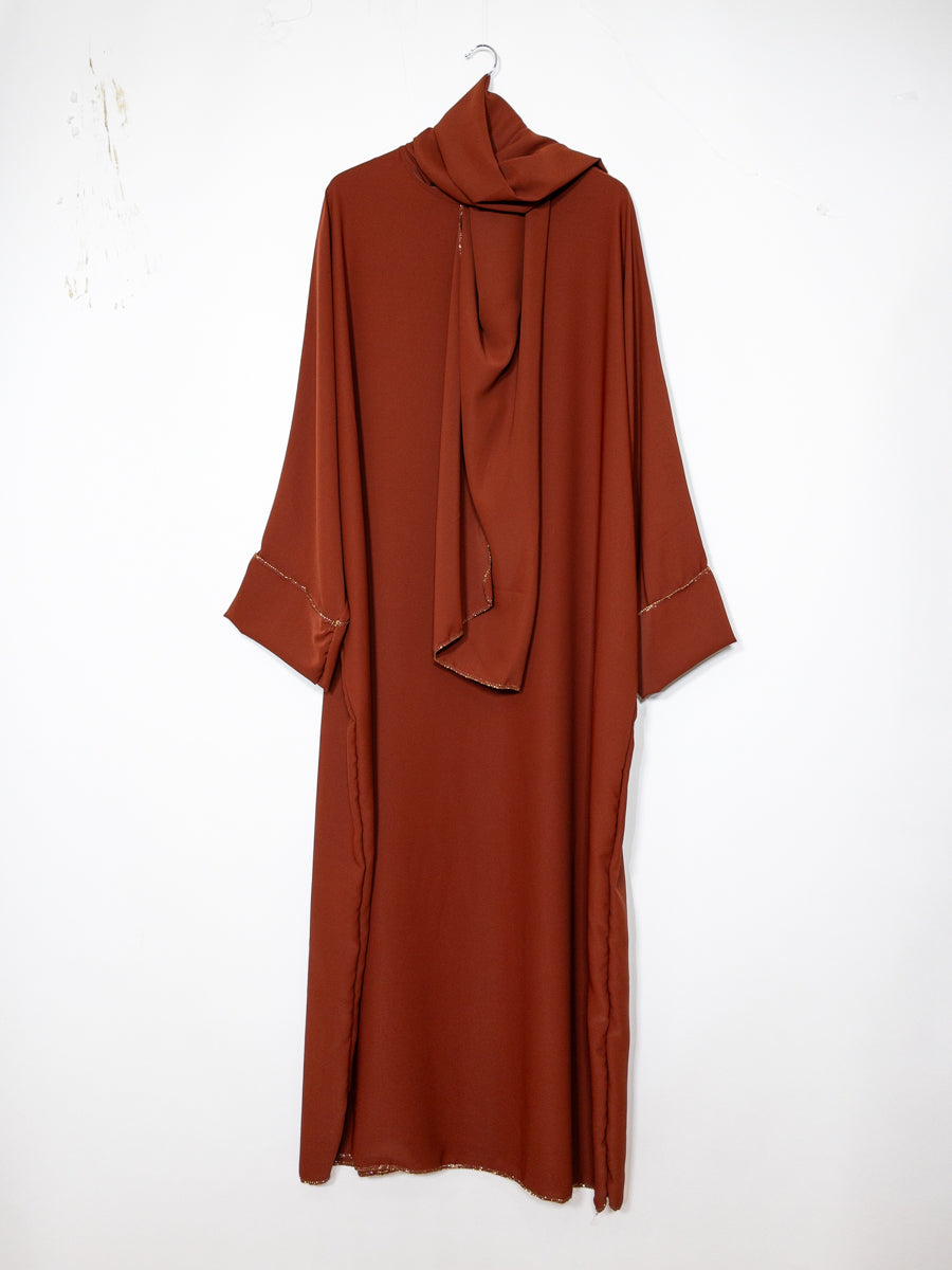 Long Abaya for Women REF: Ro2381pk in Medina Silk with Integrated Veil - Flowing and Elegant