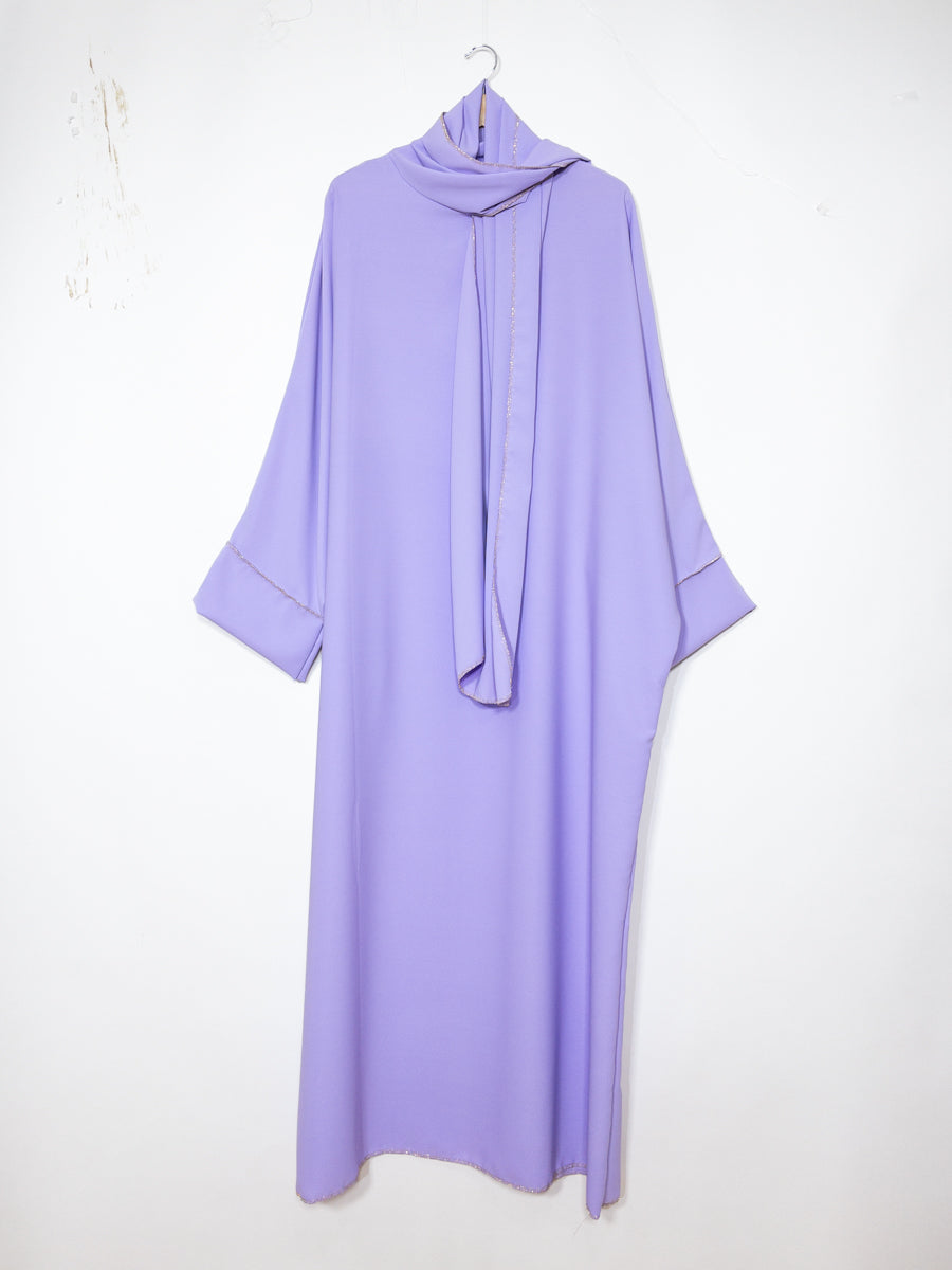 Long Abaya for Women REF: Ro2381pk in Medina Silk with Integrated Veil - Flowing and Elegant