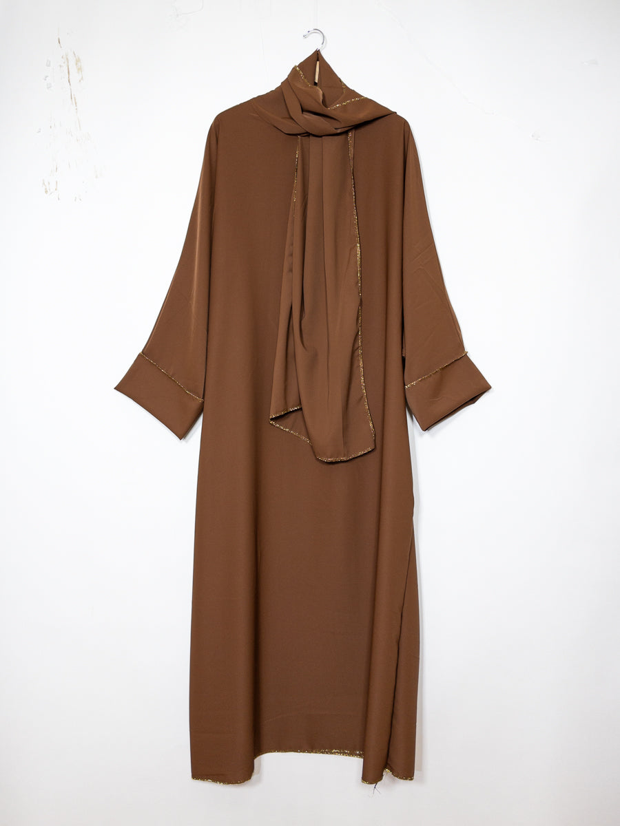 Long Abaya for Women REF: Ro2381pk in Medina Silk with Integrated Veil - Flowing and Elegant