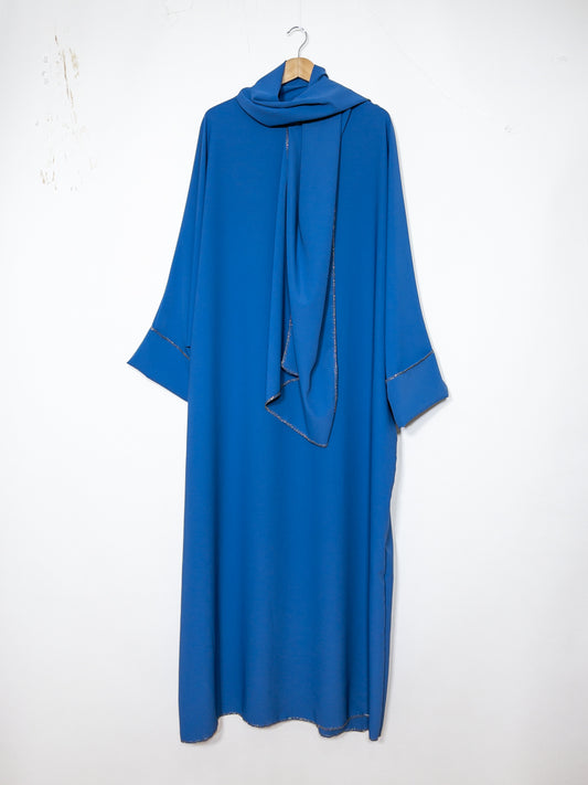 Long Abaya for Women REF: Ro2381pk in Medina Silk with Integrated Veil - Flowing and Elegant