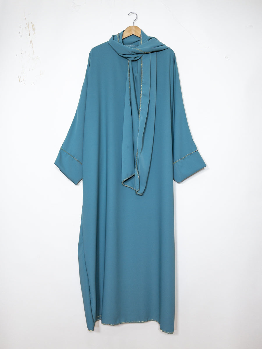 Long Abaya for Women REF: Ro2381pk in Medina Silk with Integrated Veil - Flowing and Elegant