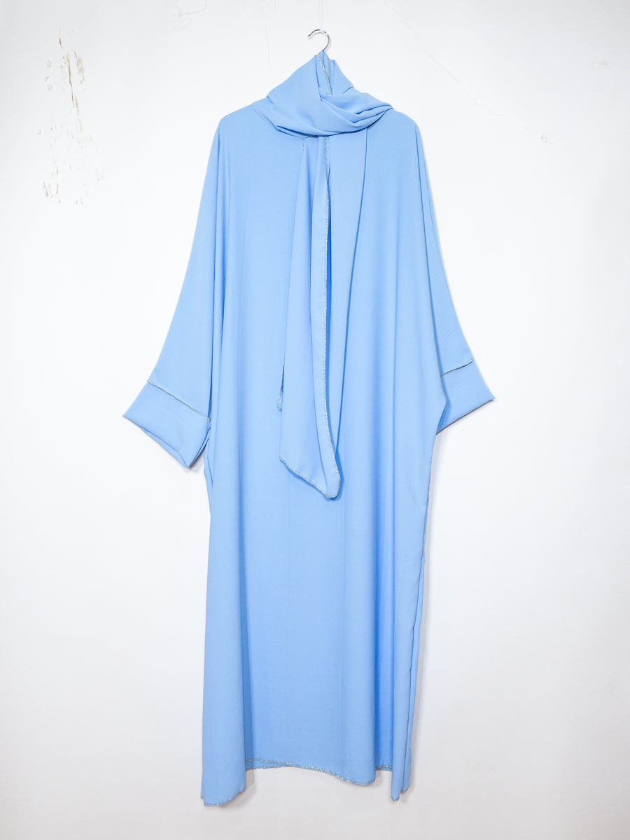 Long Abaya for Women REF: Ro2381pk in Medina Silk with Integrated Veil - Flowing and Elegant