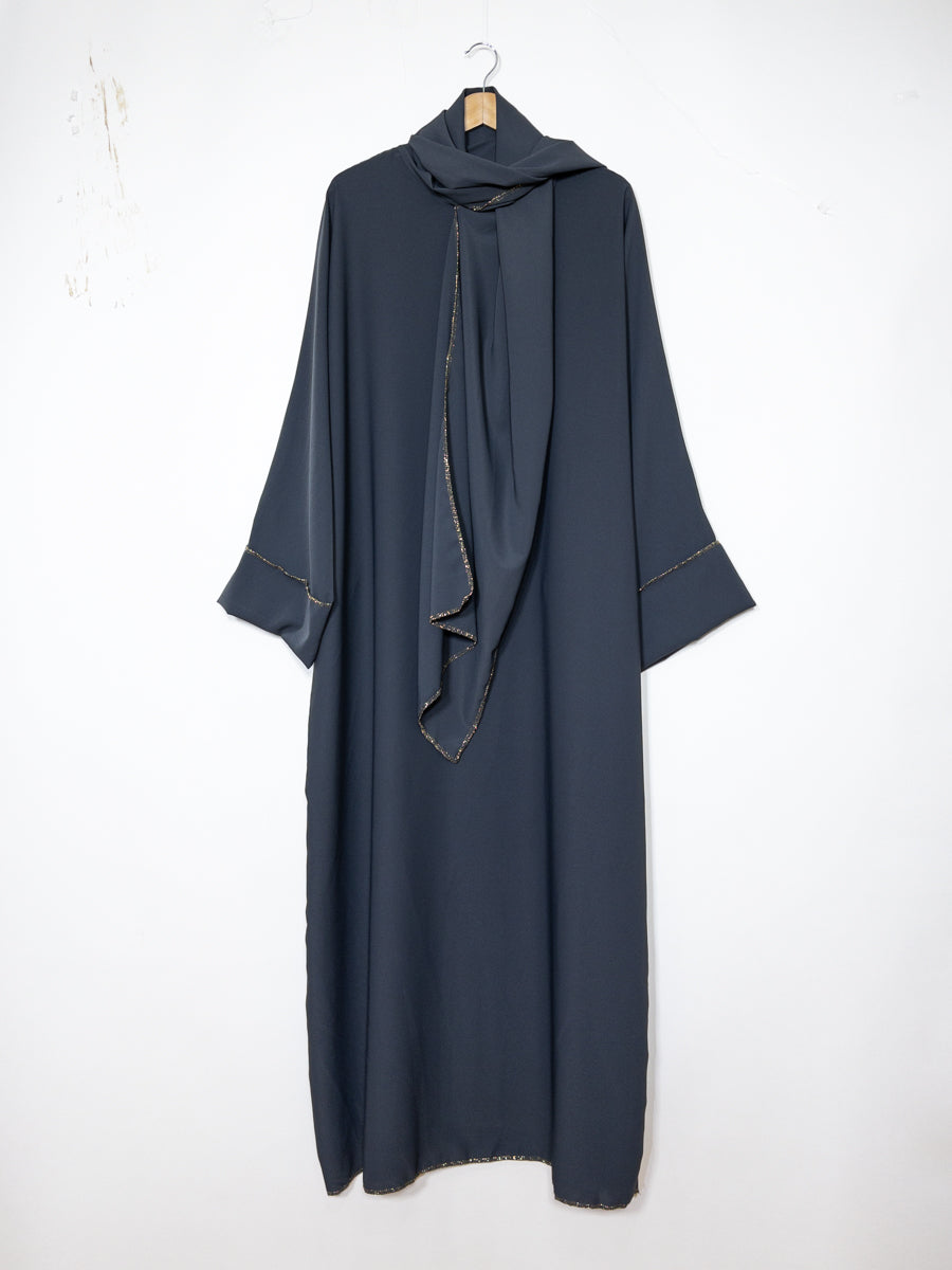 Long Abaya for Women REF: Ro2381pk in Medina Silk with Integrated Veil - Flowing and Elegant