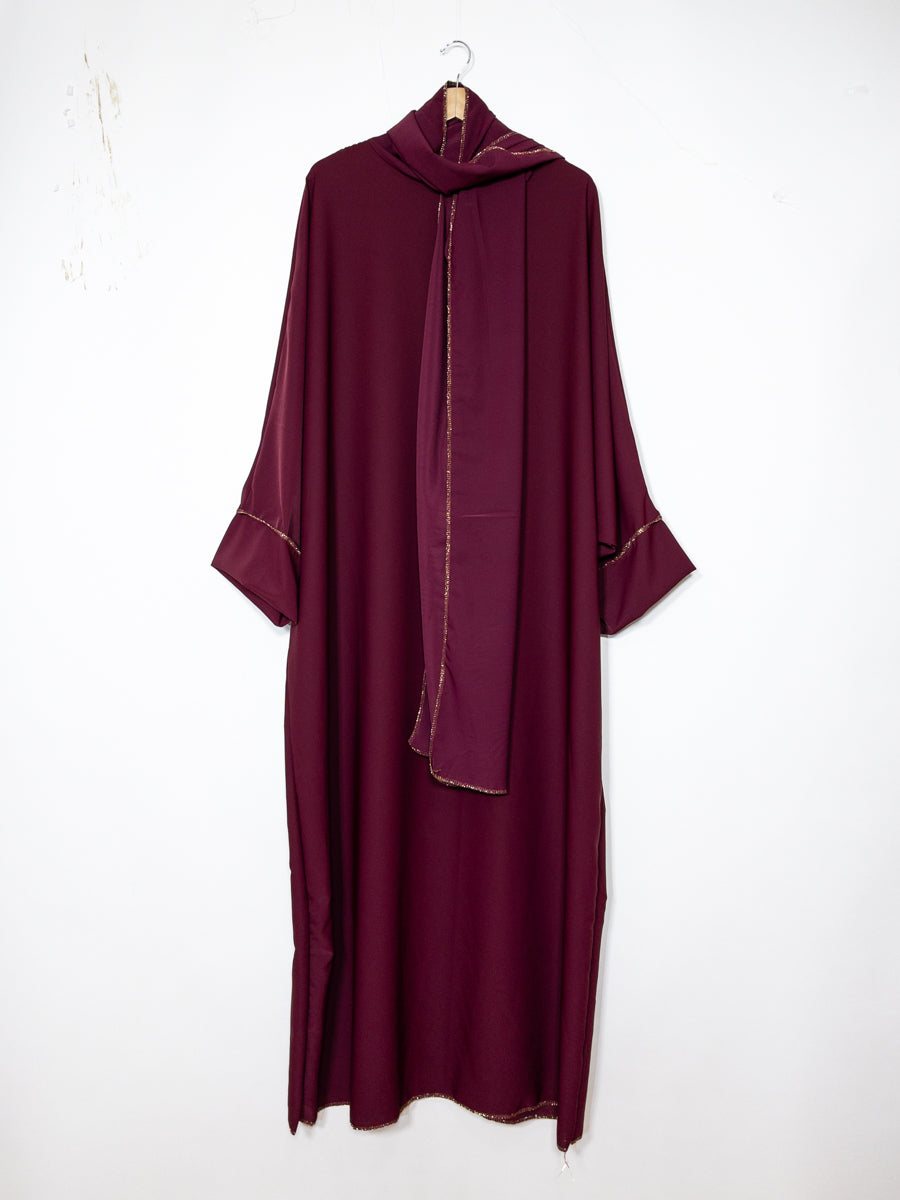 Long Abaya for Women REF: Ro2381pk in Medina Silk with Integrated Veil - Flowing and Elegant