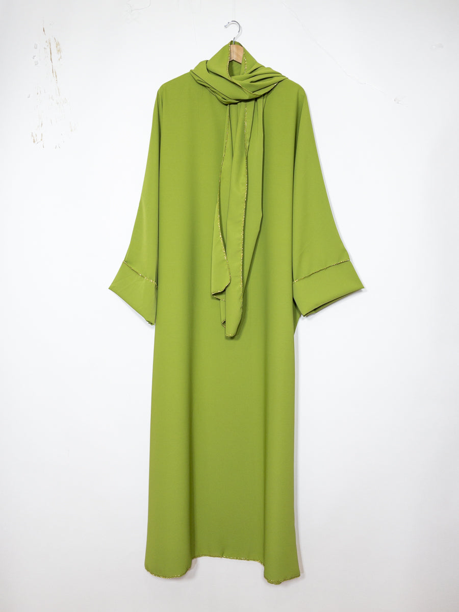 Long Abaya for Women REF: Ro2381pk in Medina Silk with Integrated Veil - Flowing and Elegant