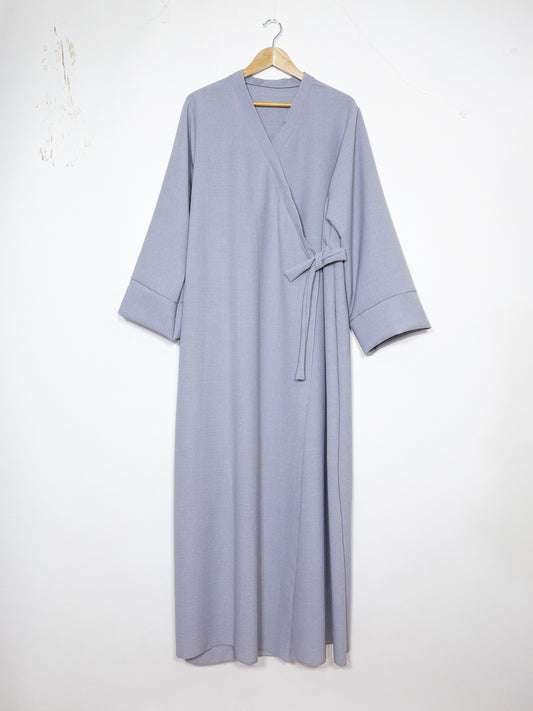 Wide-Sleeve Linen-Style Abaya for 185cm REF: RoL2383lin - Kimono-Style Wrap Abaya with Wide Linen-Style Sleeves, Chic, Adjustable with a Knot