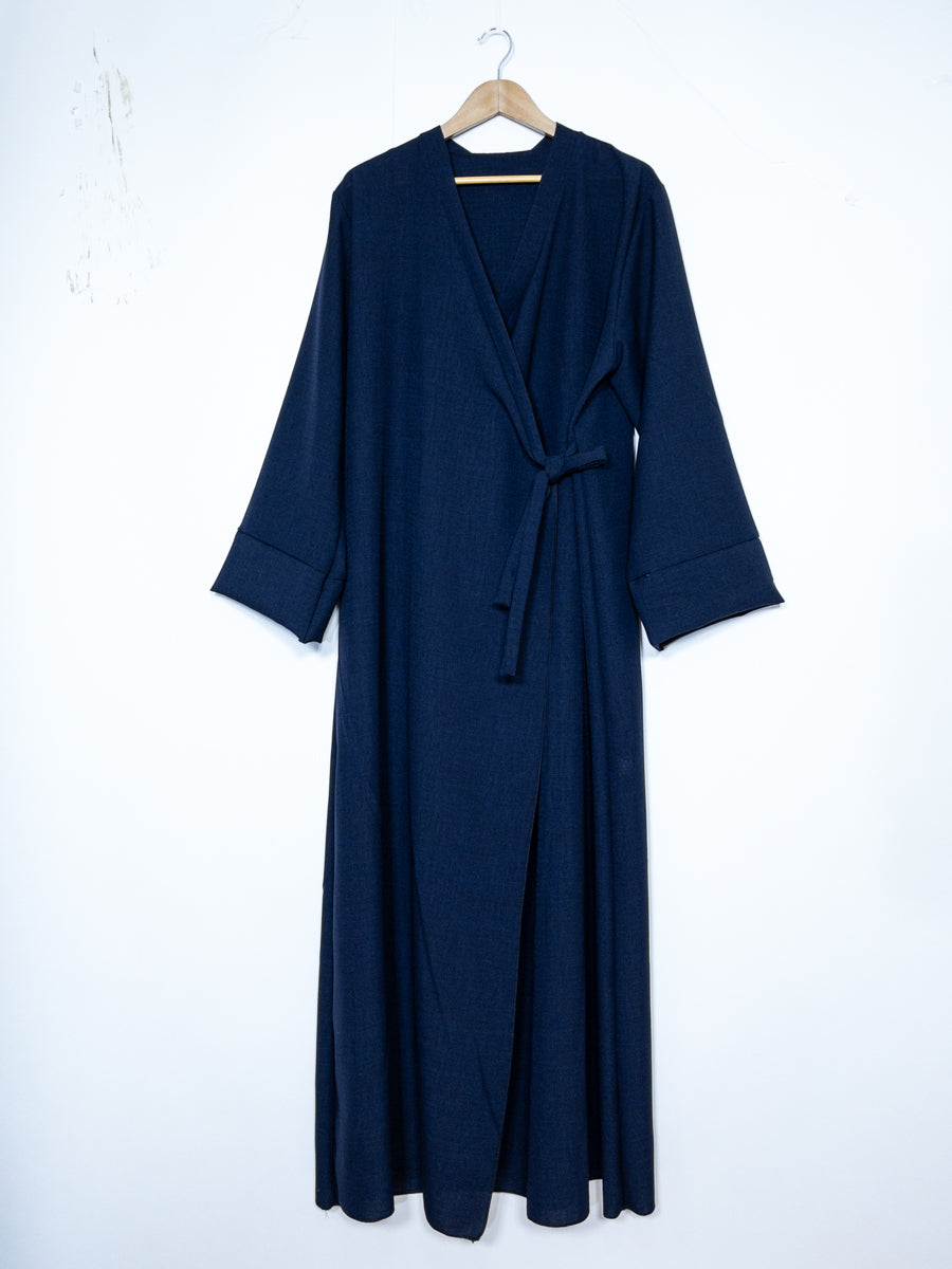 Abaya manche large en lin pour 185cm REF: RoL2383lin - Abaya portefeuille style kimono larges style lin design chic ajustable avec un nœud