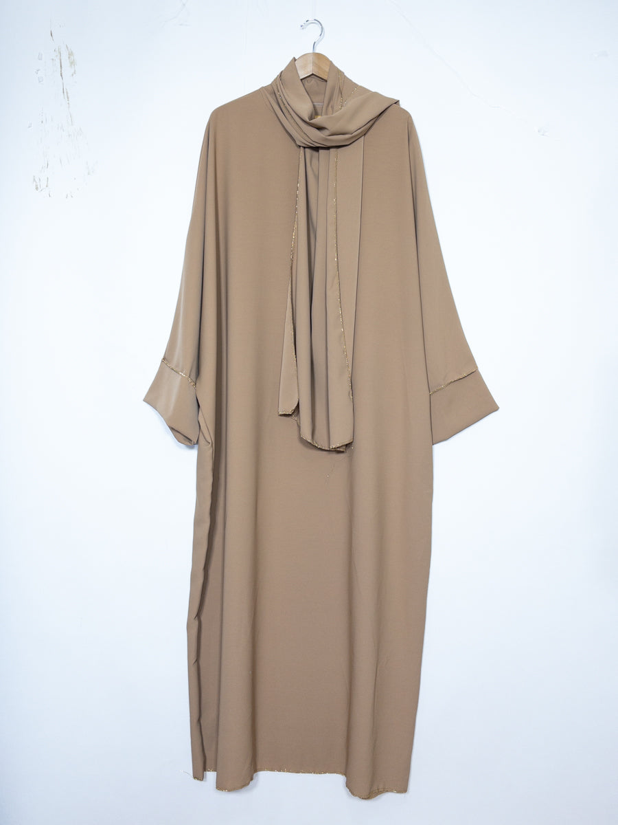 Long Abaya for Women REF: Ro2381pk in Medina Silk with Integrated Veil - Flowing and Elegant