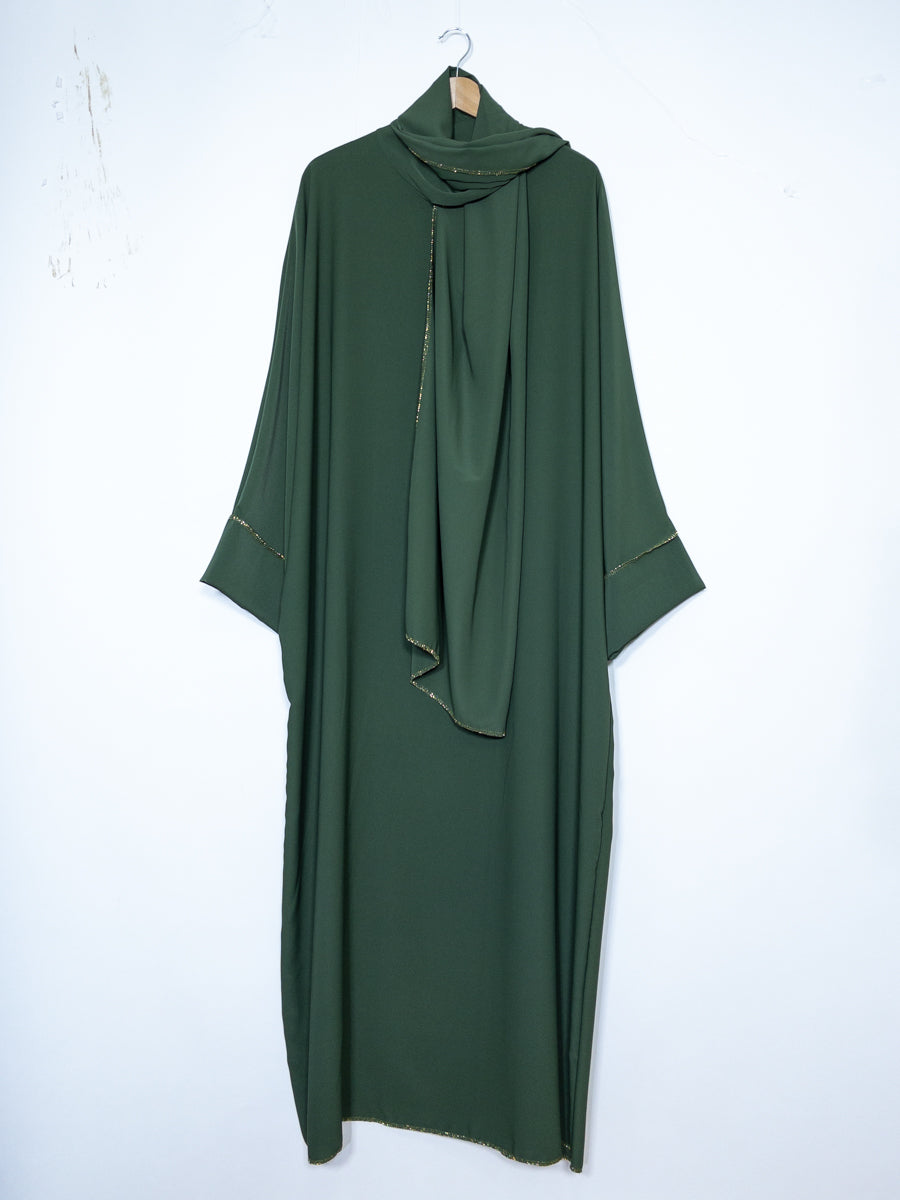 Long Abaya for Women REF: Ro2381pk in Medina Silk with Integrated Veil - Flowing and Elegant
