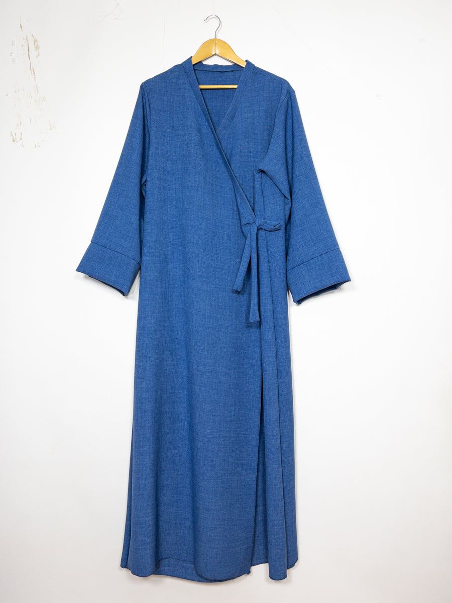 Abaya manche large en lin pour 185cm REF: RoL2383lin - Abaya portefeuille style kimono larges style lin design chic ajustable avec un nœud