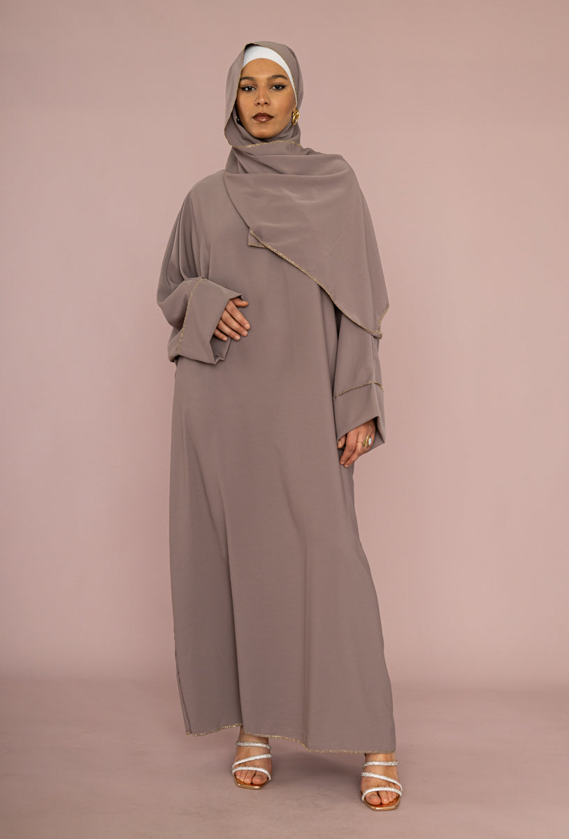 Long Abaya for Women REF: Ro2381pk in Medina Silk with Integrated Veil - Flowing and Elegant