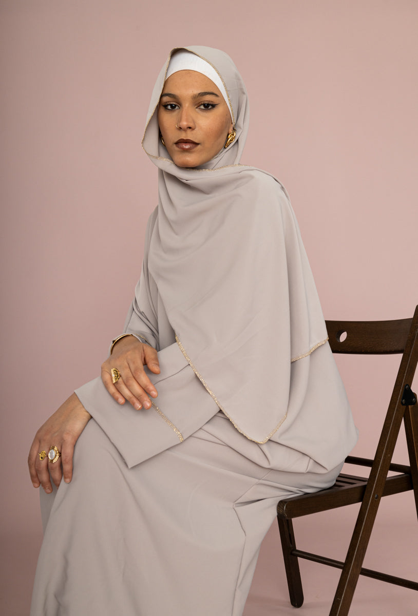 Long Abaya for Women REF: Ro2381pk in Medina Silk with Integrated Veil - Flowing and Elegant