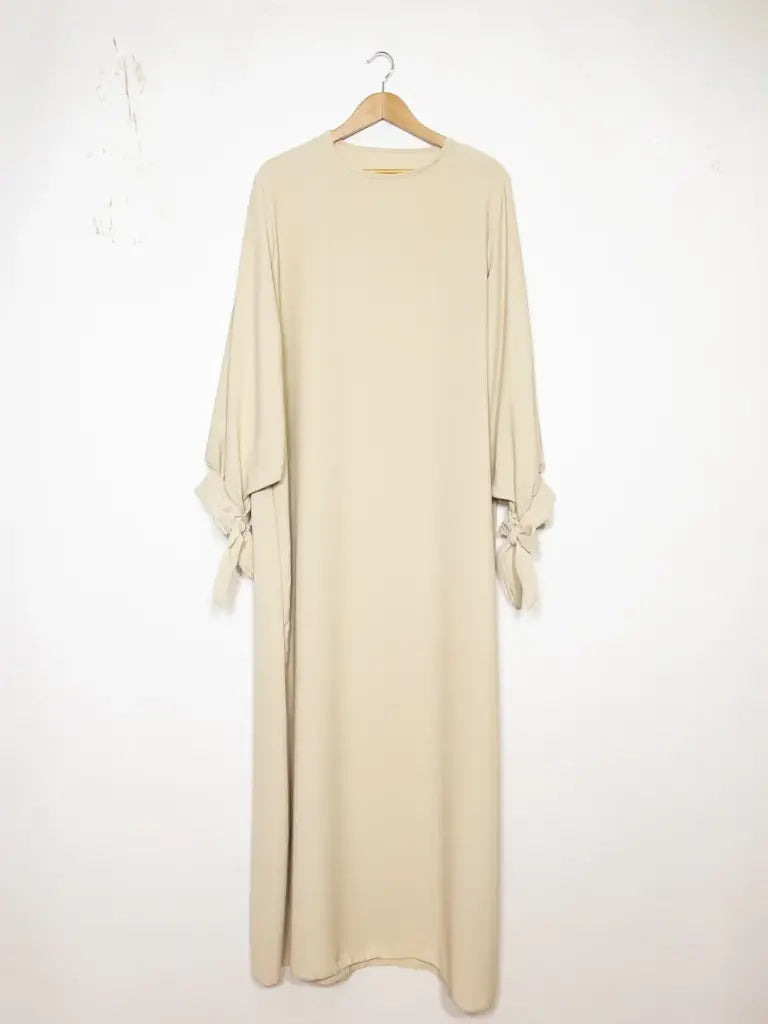 Abaya Dress Ref RoL2378pk - Long Abaya Dress in Medina Silk for Women 185cm with Puff Sleeves and a Flowing, Sophisticated Knot