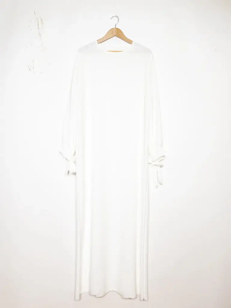 Abaya Dress Ref RoL2378pk - Long Abaya Dress in Medina Silk for Women 185cm with Puff Sleeves and a Flowing, Sophisticated Knot