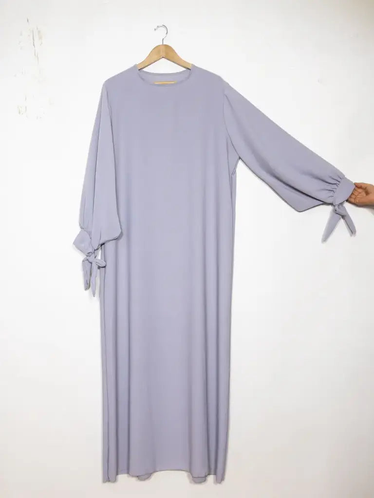 Abaya Dress Ref RoL2378pk - Long Abaya Dress in Medina Silk for Women 185cm with Puff Sleeves and a Flowing, Sophisticated Knot