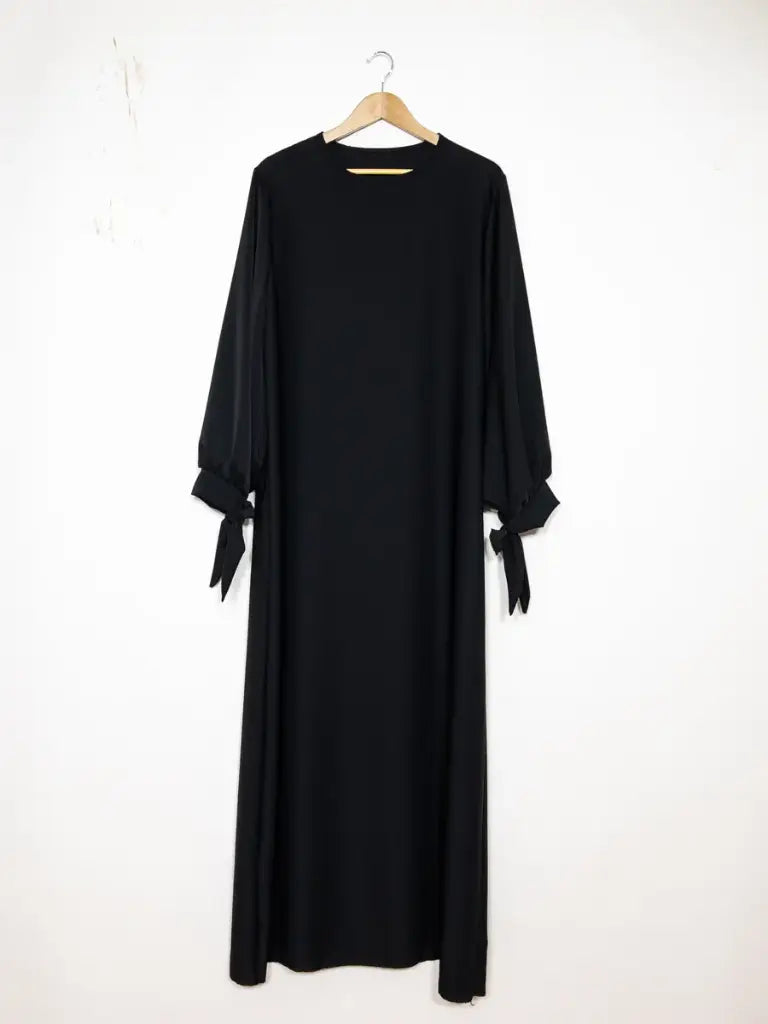 Abaya Dress Ref RoL2378pk - Long Abaya Dress in Medina Silk for Women 185cm with Puff Sleeves and a Flowing, Sophisticated Knot