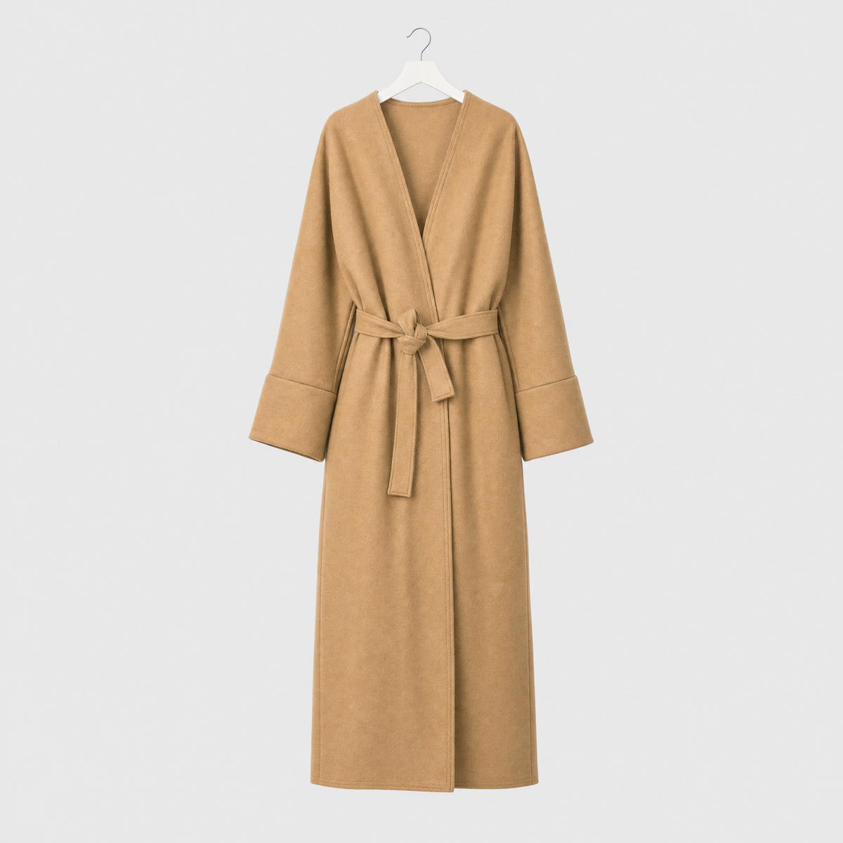 Manteau ref: 2390-cabans Caramel – vue complète sur cintre, fond Studio E5