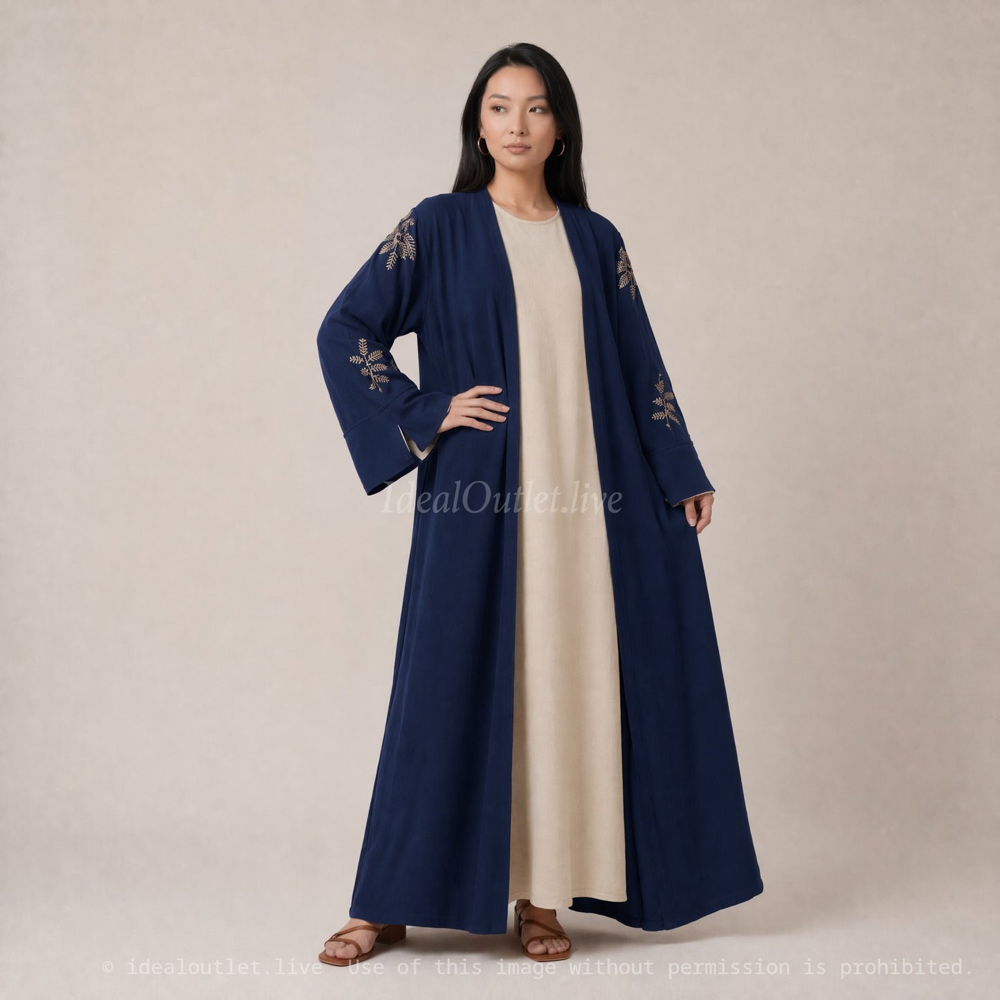 Élégance fluide infroissable, Ensemble Abaya Kimono brodé, , Mode Modeste, Taille unique, EN2511JAZZ