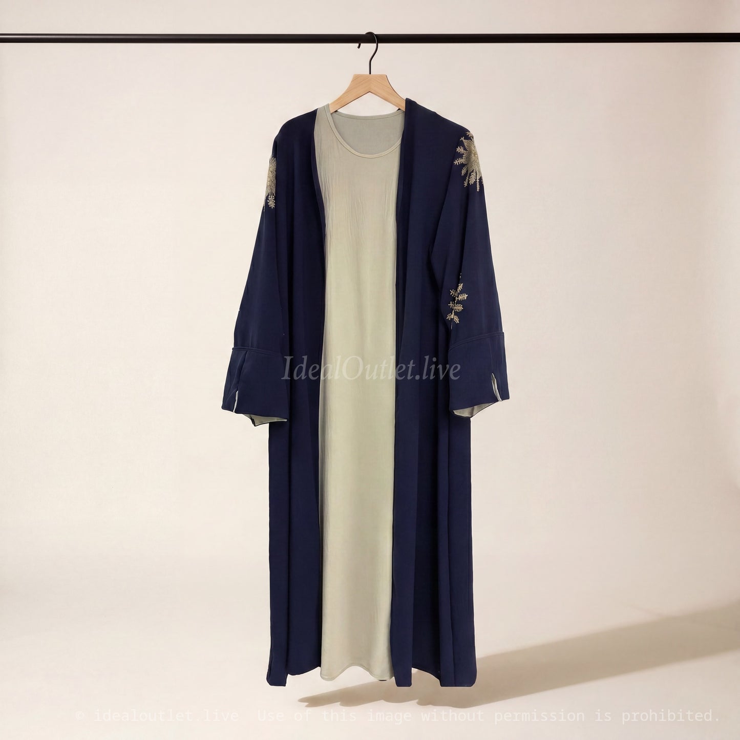 Élégance fluide infroissable, Ensemble Abaya Kimono brodé, , Mode Modeste, Taille unique, EN2511JAZZ