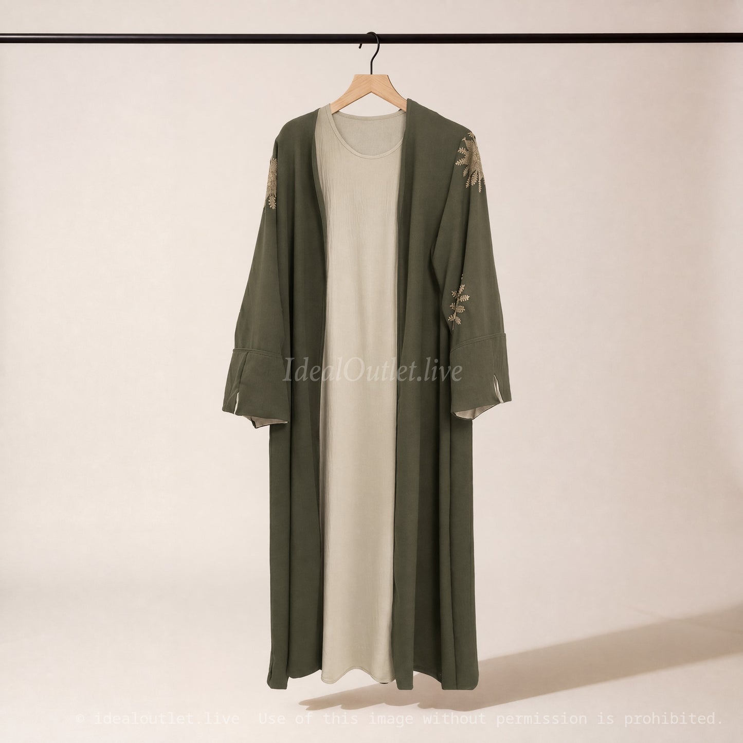 Élégance fluide infroissable, Ensemble Abaya Kimono brodé, , Mode Modeste, Taille unique, EN2511JAZZ