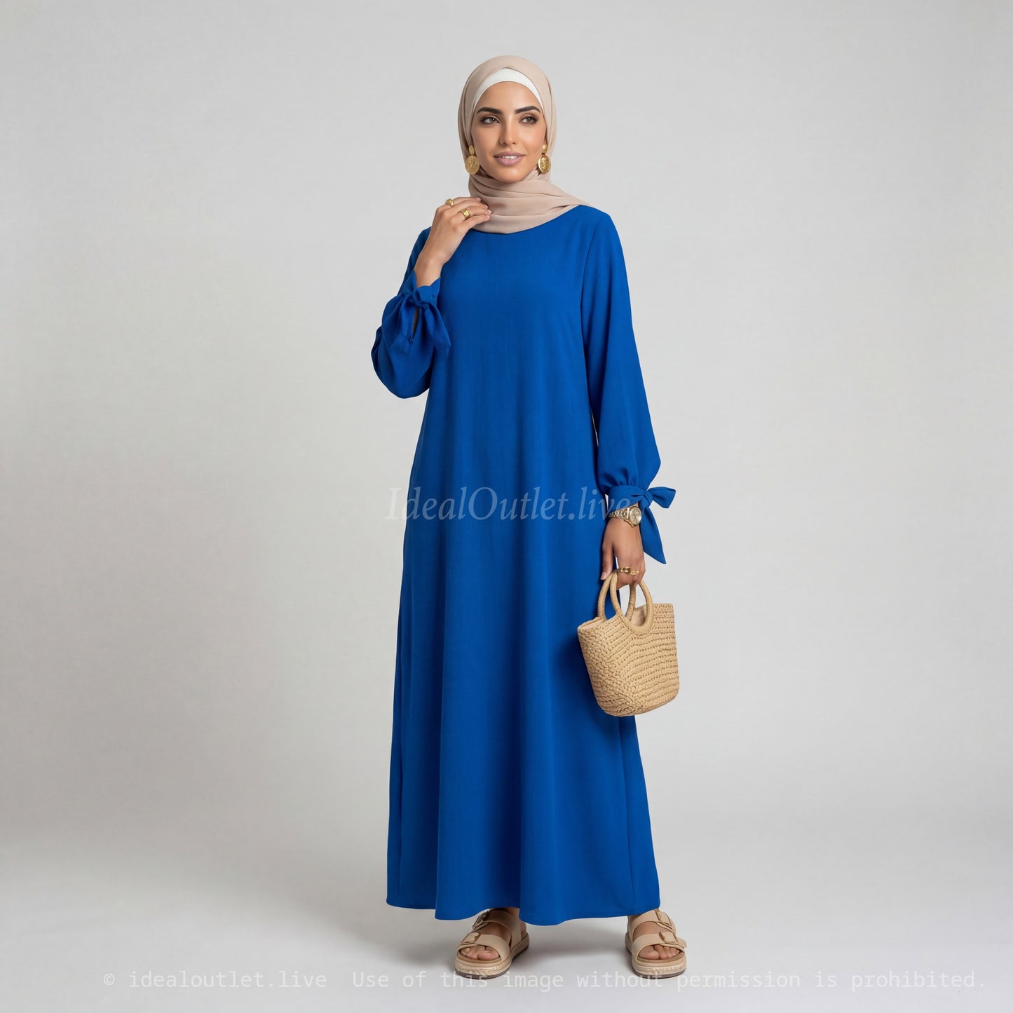 Abaya in Medina Silk RO2378PK - Elegant and Flowing with Loose Cut, Puff Sleeves and Pretty Knot Detail