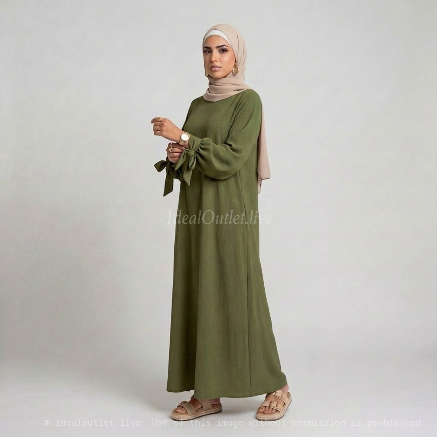 Abaya in Medina Silk RO2378PK - Elegant and Flowing with Loose Cut, Puff Sleeves and Pretty Knot Detail