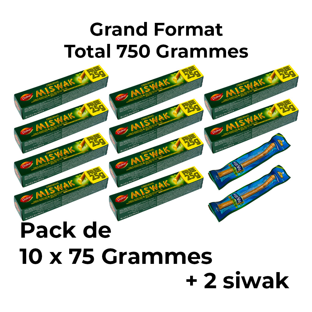 Pack N°2: 10 x 75g Dentifrice + 2 siwak - Dentifrice soins naturels - Miswak Original
