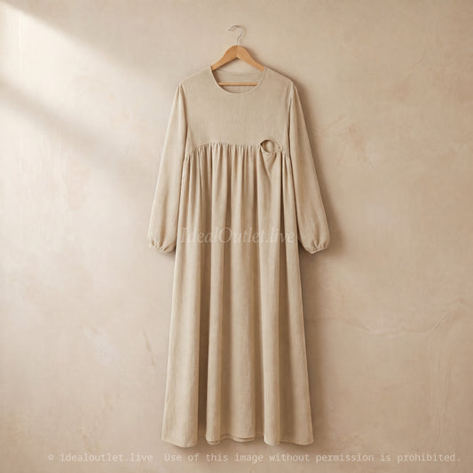 Nursing Abaya in Jazz Fabric with Zip Opening REF: RO2512JAZZ - Puff Sleeves and Flowing Cut for Discreet Nursing